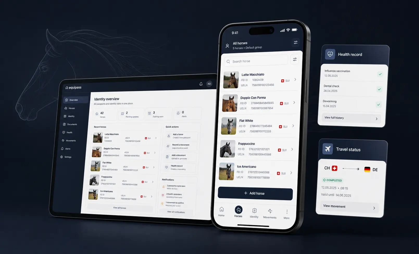 Equipass: Passeport digital global pour l'identité et le bien-être équin — développé pour une fédération sportive internationale à Lausanne