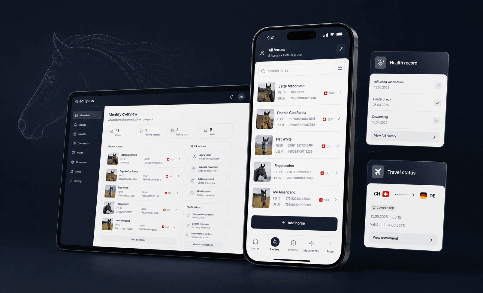 Equipass: Passeport digital global pour l'identité et le bien-être équin — développé pour une fédération sportive internationale à Lausanne